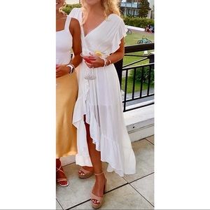 Mustard Seed White V-Neck Midi Dress